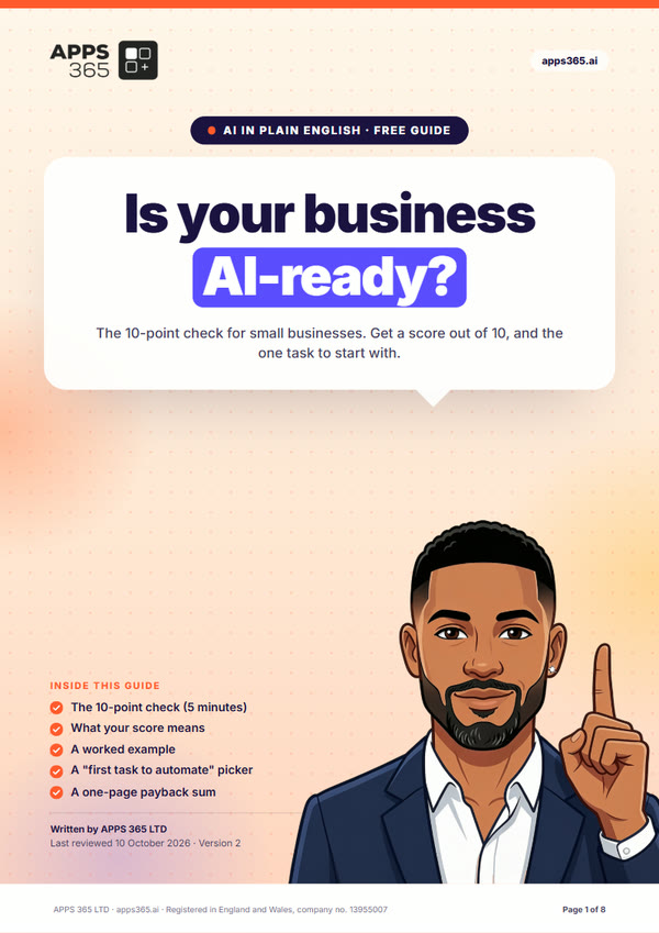 Cover of the free guide Is your business AI-ready? The 10-point check for small businesses